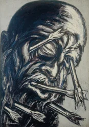 Kopf durchbohrt mit Pfeilen, aus der Serie Los teules